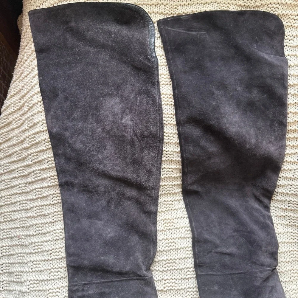 Sergio Rossi Suede Over‎ The Knee Boots Block Heel Dark Gray Size 39.5